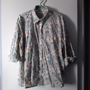LIBERTY ART FABRICS x Tilley Muted Blues + Taupes Floral Cotton Shirt 3XL